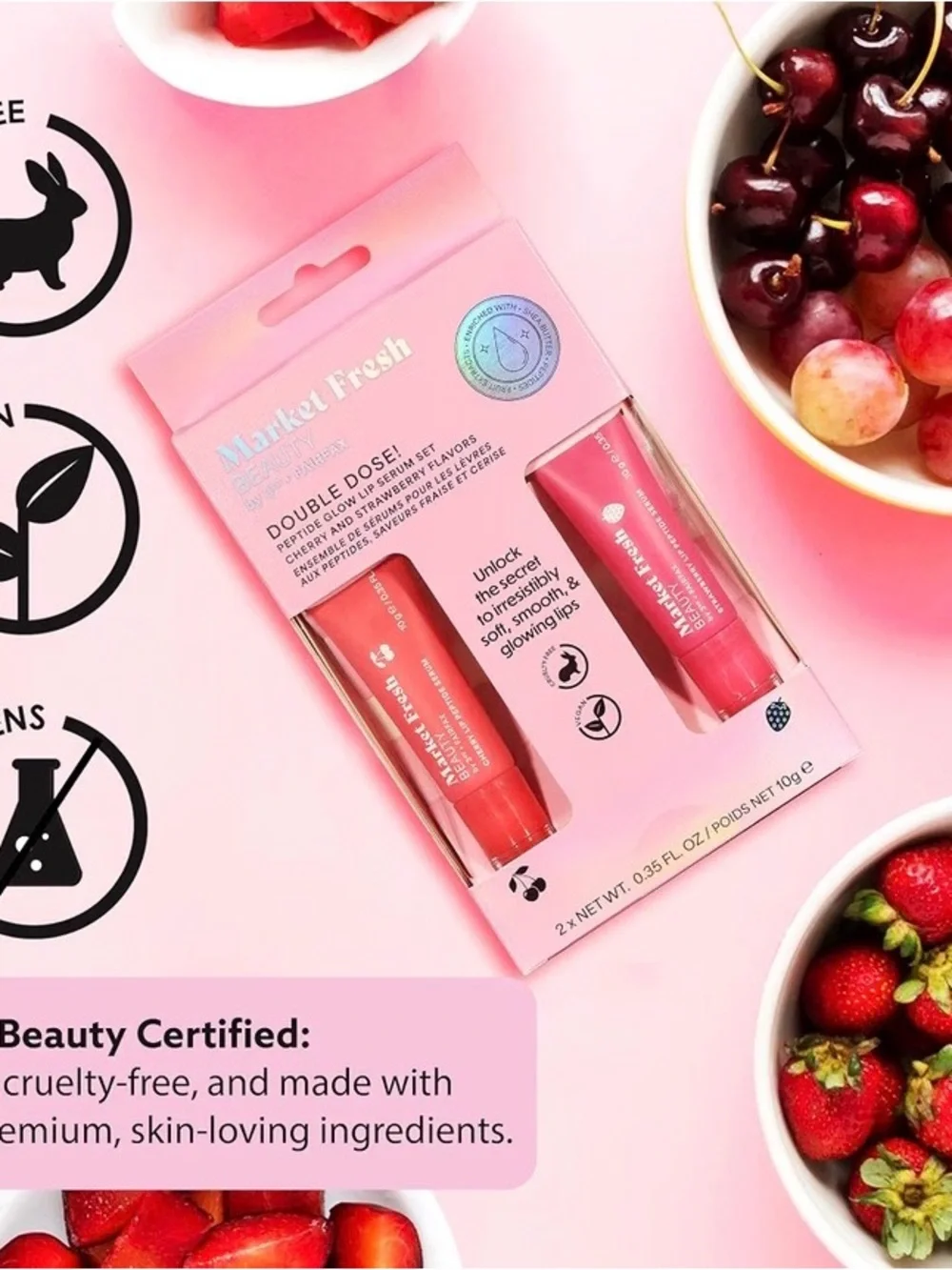 Peptide Glow Lip Serum Set by Market Fresh Beauty NIB